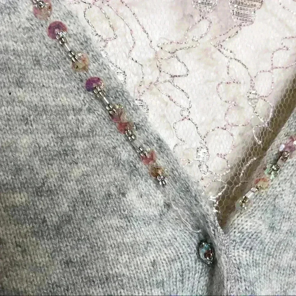 Cashmere and Lace Grey Blushed Pink Cardigan - Picture 12 of 12